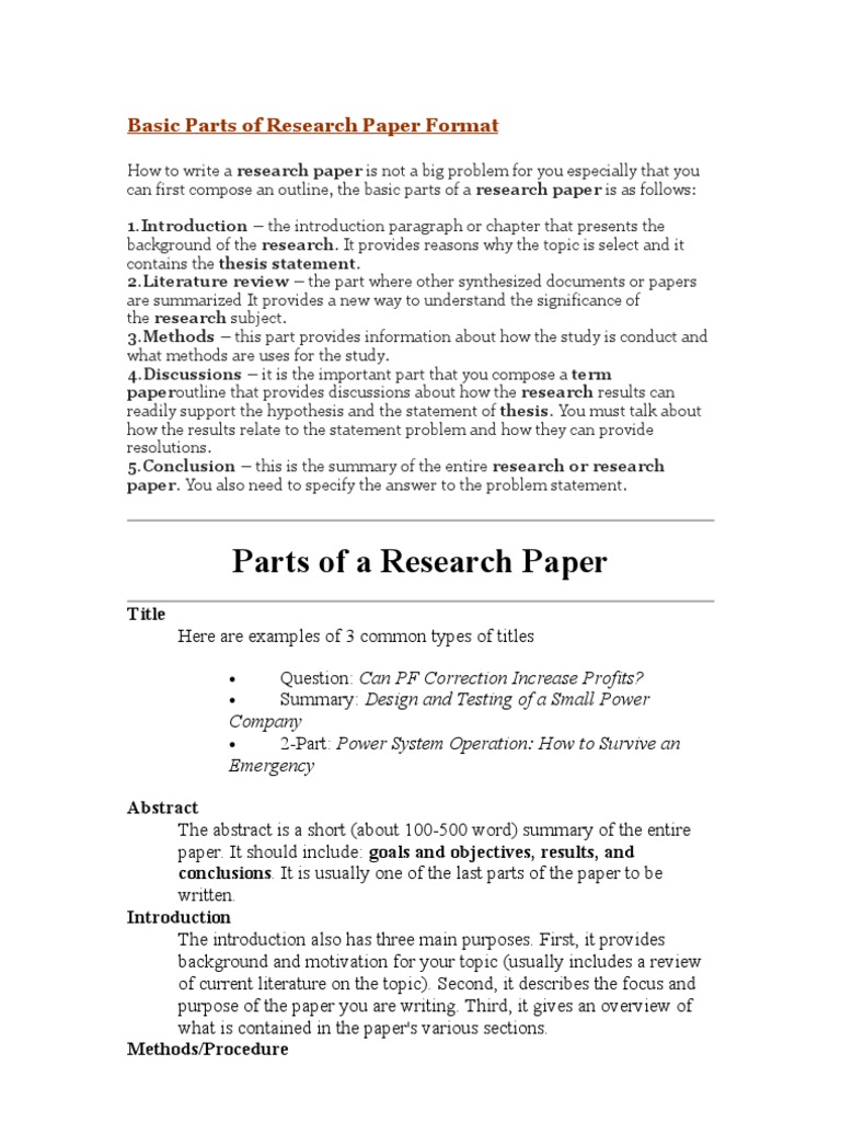 what are the 11 basic parts of a research paper