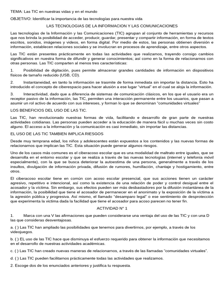 Importancia y riesgos de las TIC | PDF | Tecnología de información y ...