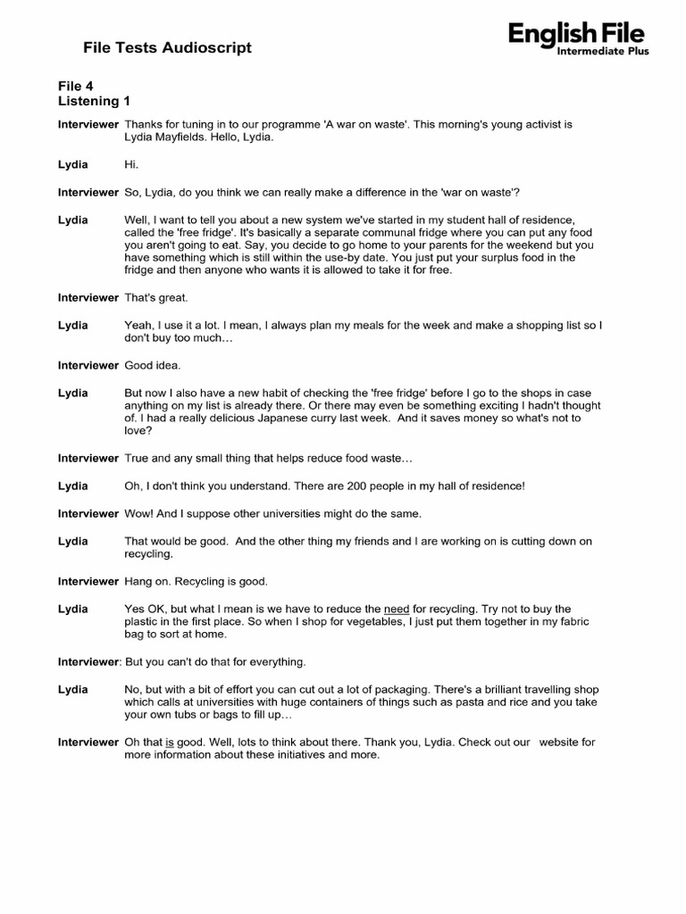 FT 4. EF4 Intermediate Plus File Test Audioscript | PDF