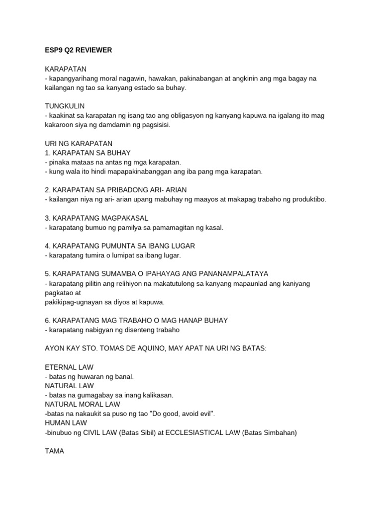 Esp9 Q2 Reviewer | PDF