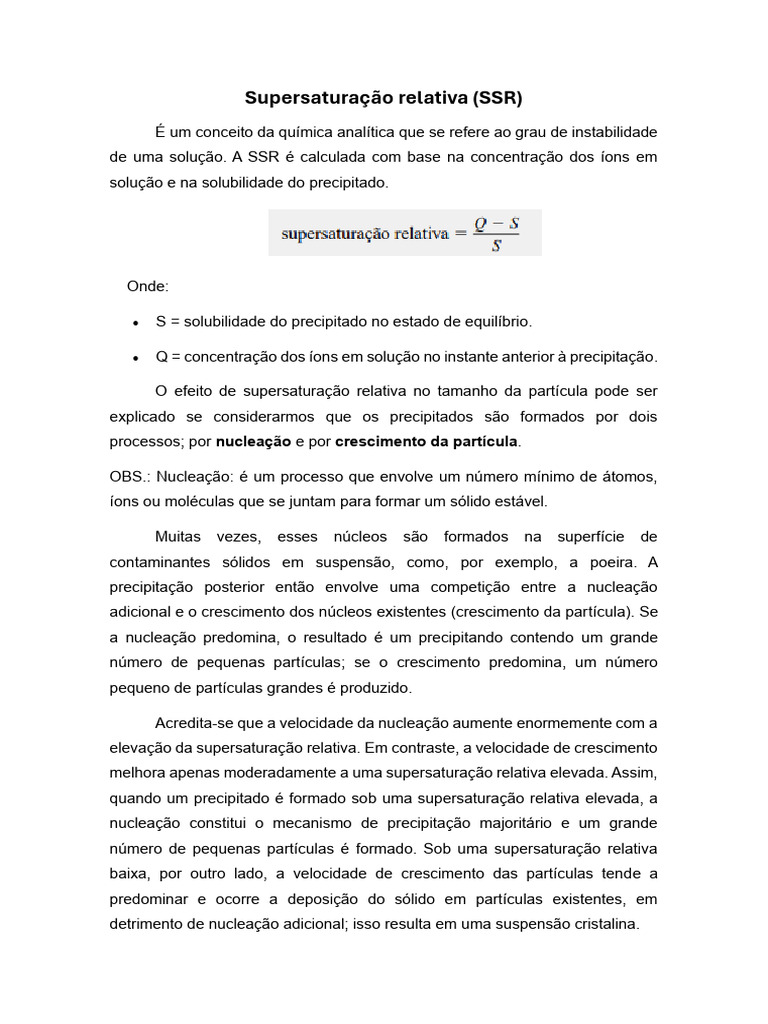 Supersaturação Relativa e Precipitação | PDF | Nucleação | Precipitação ...