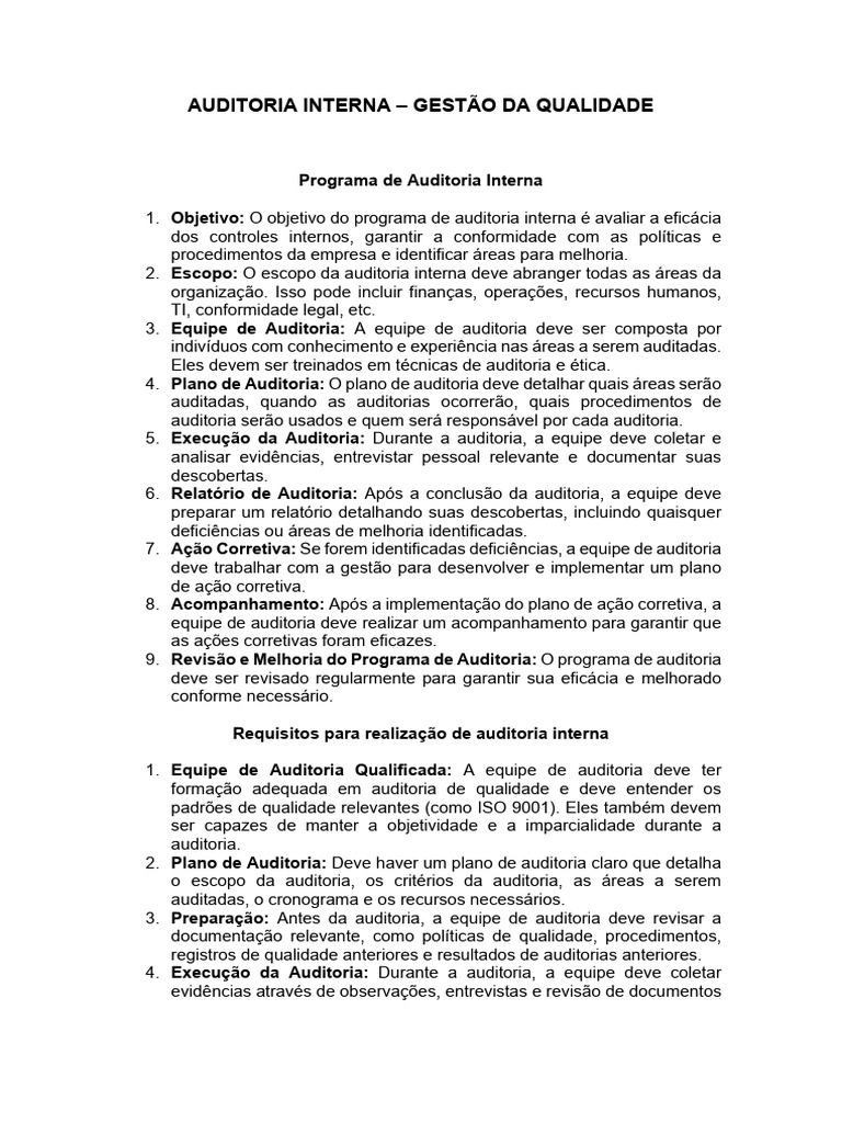 Auditoria Interna e Gestão da Qualidade | PDF | Auditoria interna ...