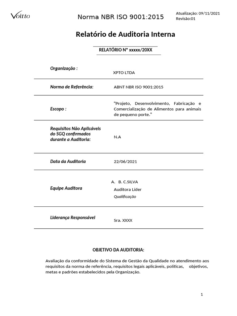 Relatório de Auditoria NBR ISO 9001:2015 | PDF | Auditoria interna ...