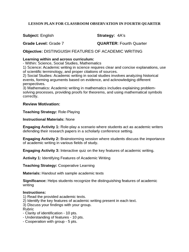 q4 Lesson Plan | PDF | Reading Comprehension | Learning