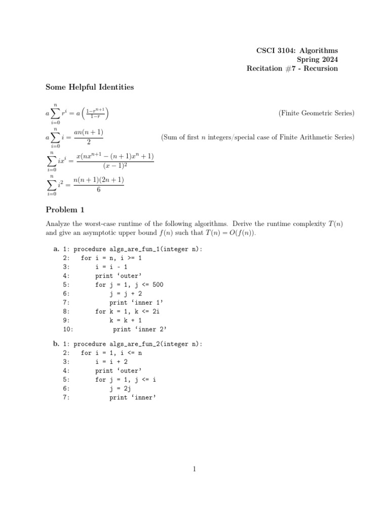 Recursion and Algorithm Analysis Guide | PDF | Discrete Mathematics ...