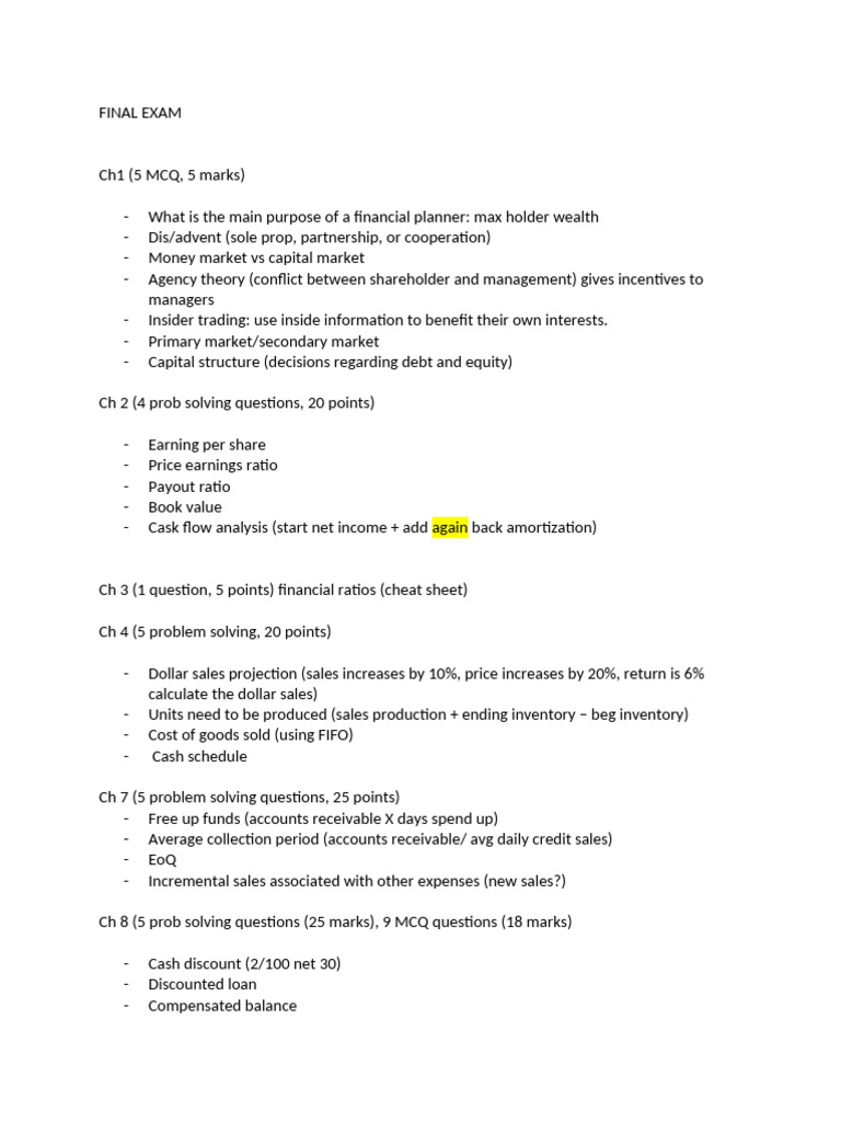Financial Planning and Analysis Exam Guide | PDF