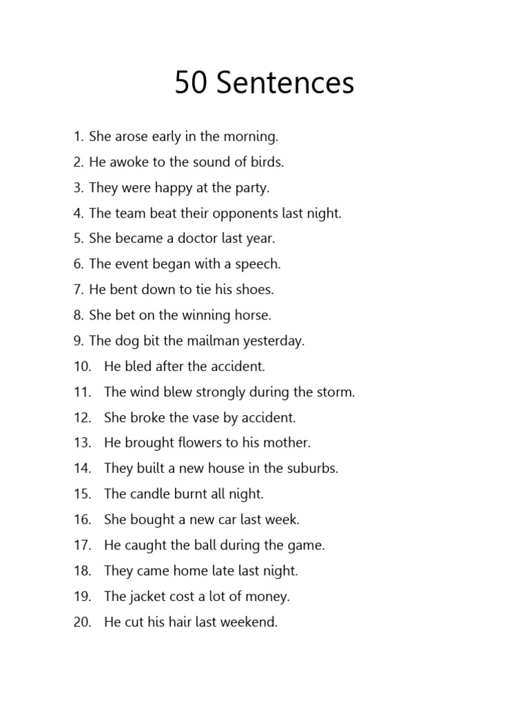 50 Example Sentences in English | PDF