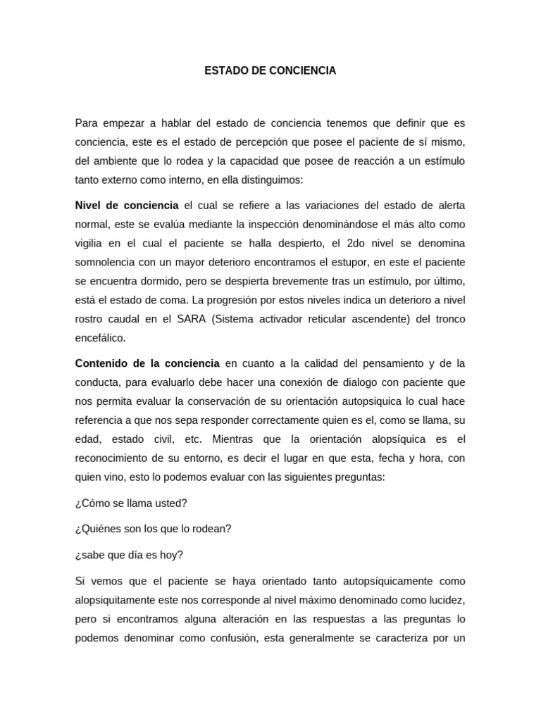 Evaluación del Estado de Conciencia | PDF | Memoria | Atención