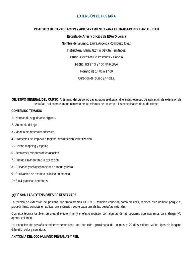 Curso de Extensión de Pestañas 2024 | PDF