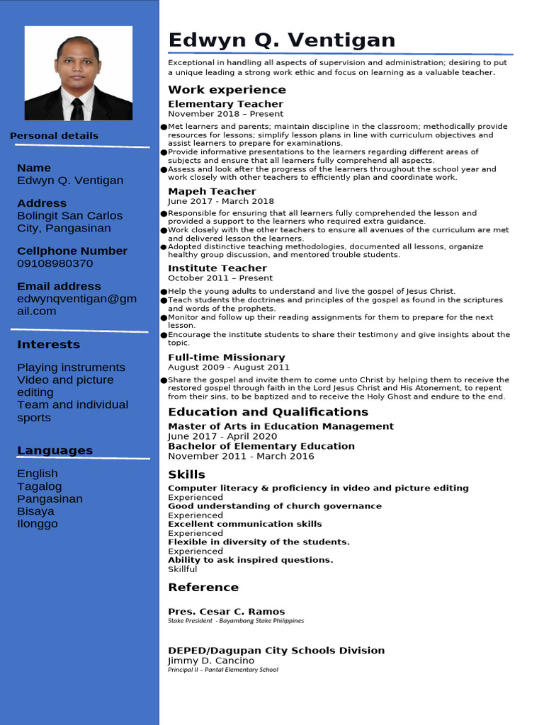 Edwyn q ventigan resume pdf teachers learning