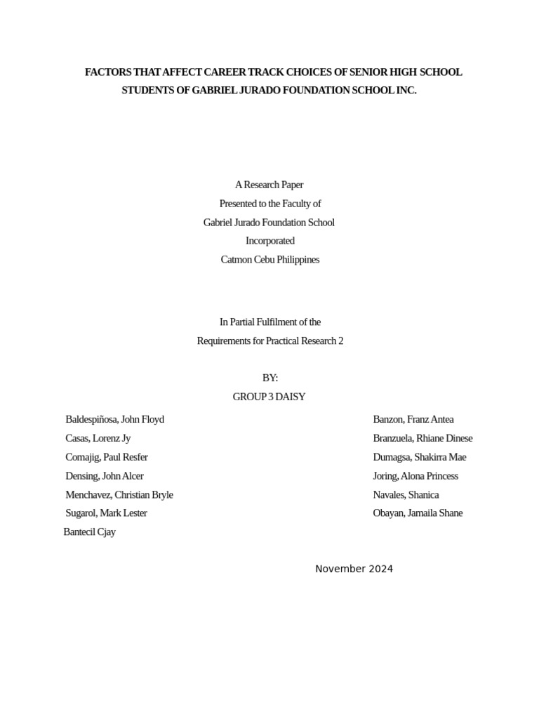 Career Track Choices in Senior High School | PDF | Motivation ...