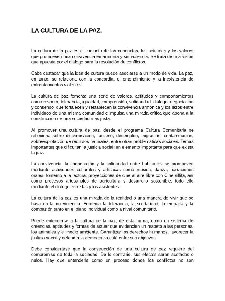 LA CULTURA DE LA PAZ | PDF