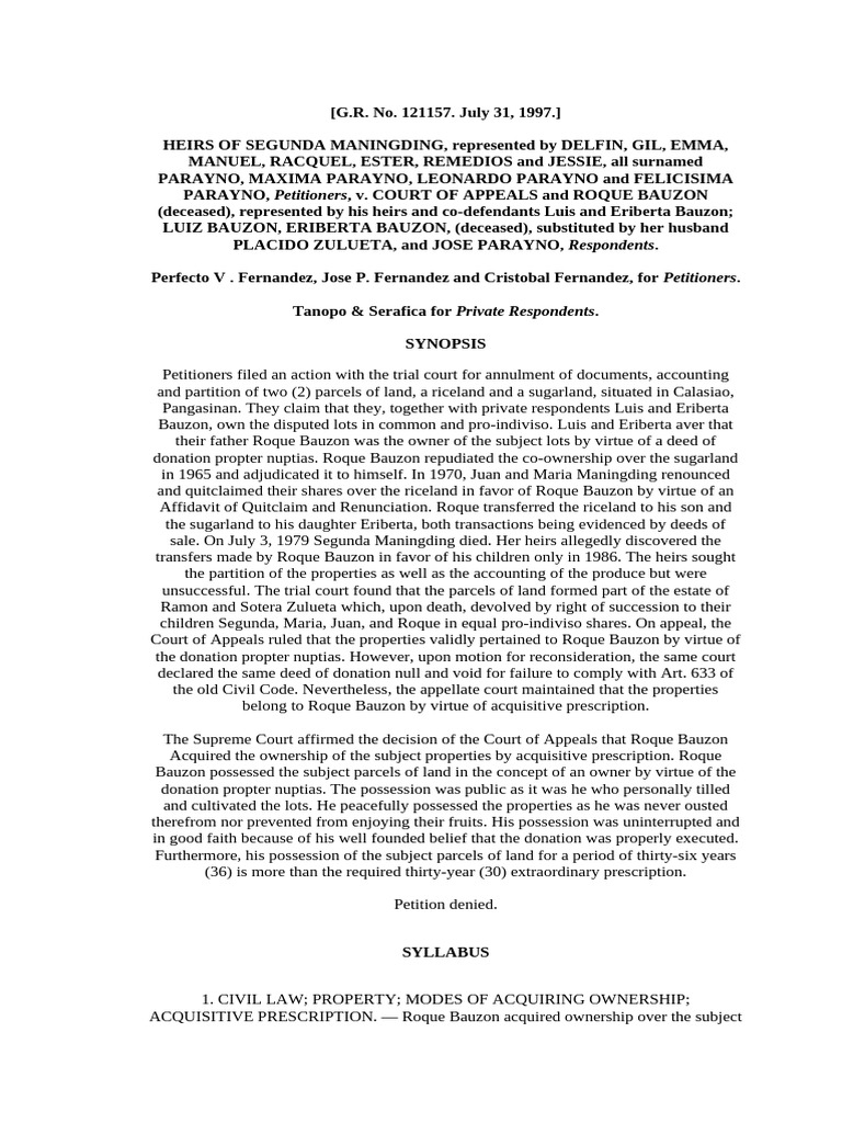 Acquisitive Prescription in Land Ownership | PDF | Property | Adverse ...