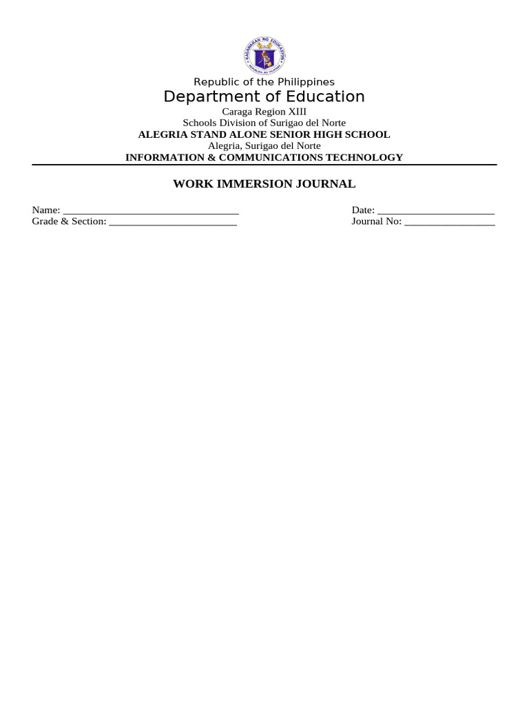 ICT Work Immersion Journal - Alegria SHS | PDF
