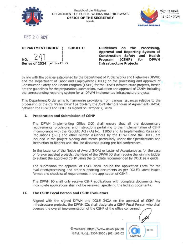 CSHP Guidelines for DPWH Projects | PDF | Business | Government