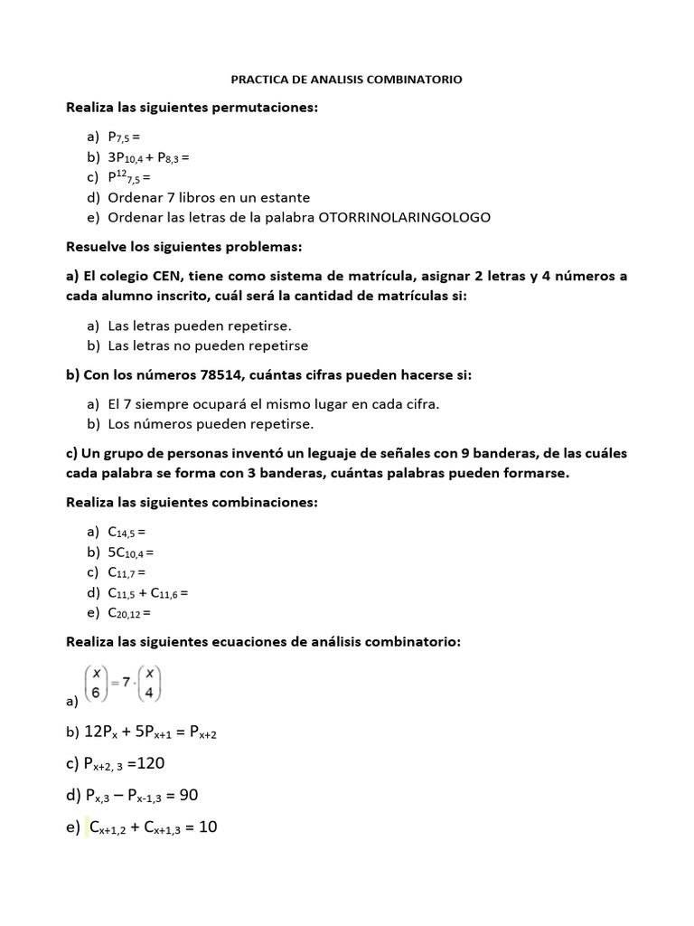 Practica de Analisis Combinatorio | PDF