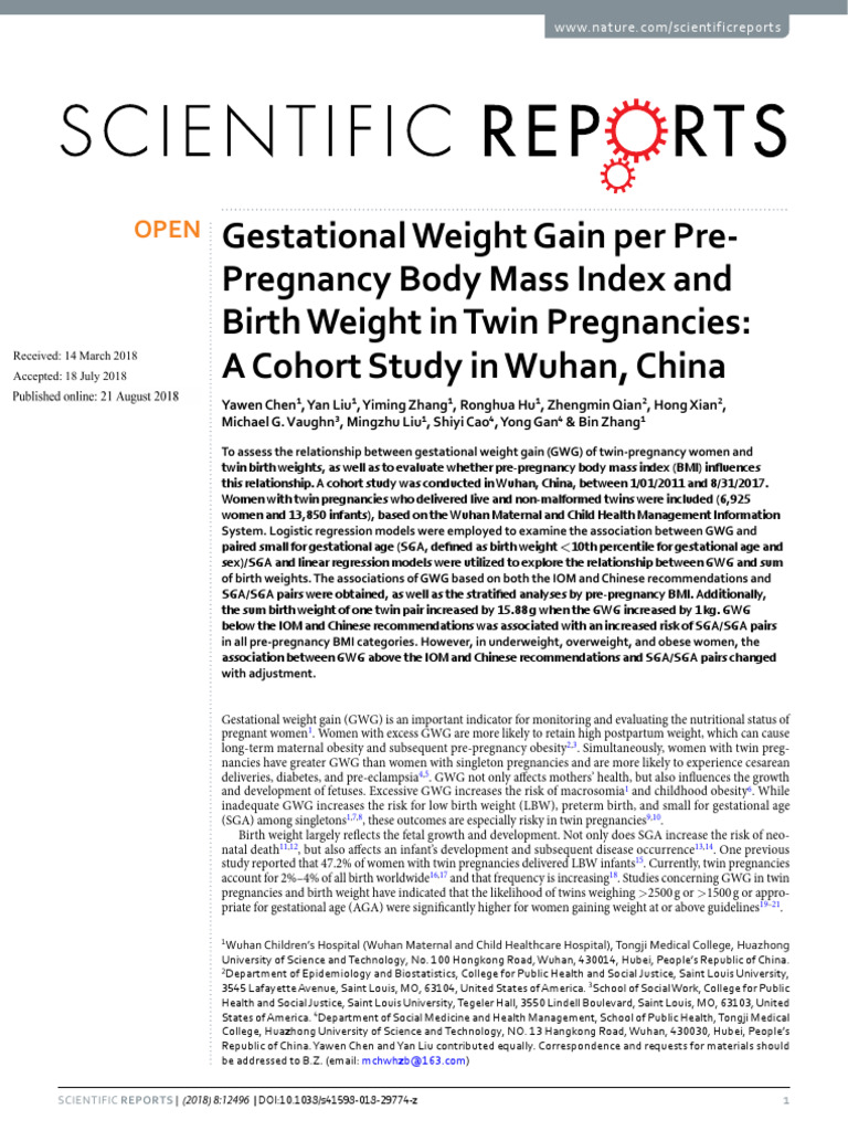 Gestational Weight Gain Per Pre-Pregnancy Body Mass Index and Birth ...