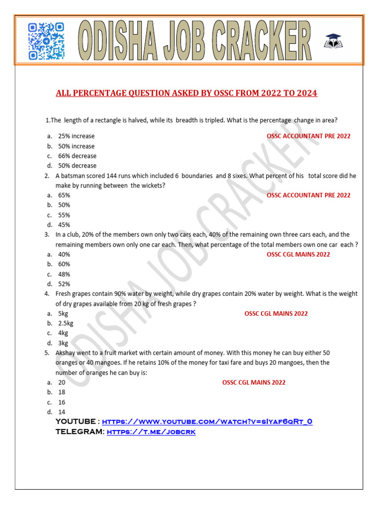 Ossc All Percentage Questions | PDF | Percentage