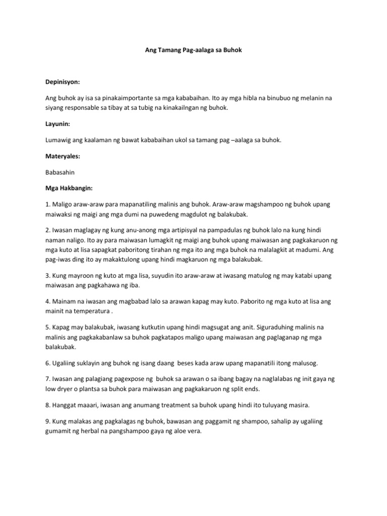 Tagalog Hair Hygiene PDF