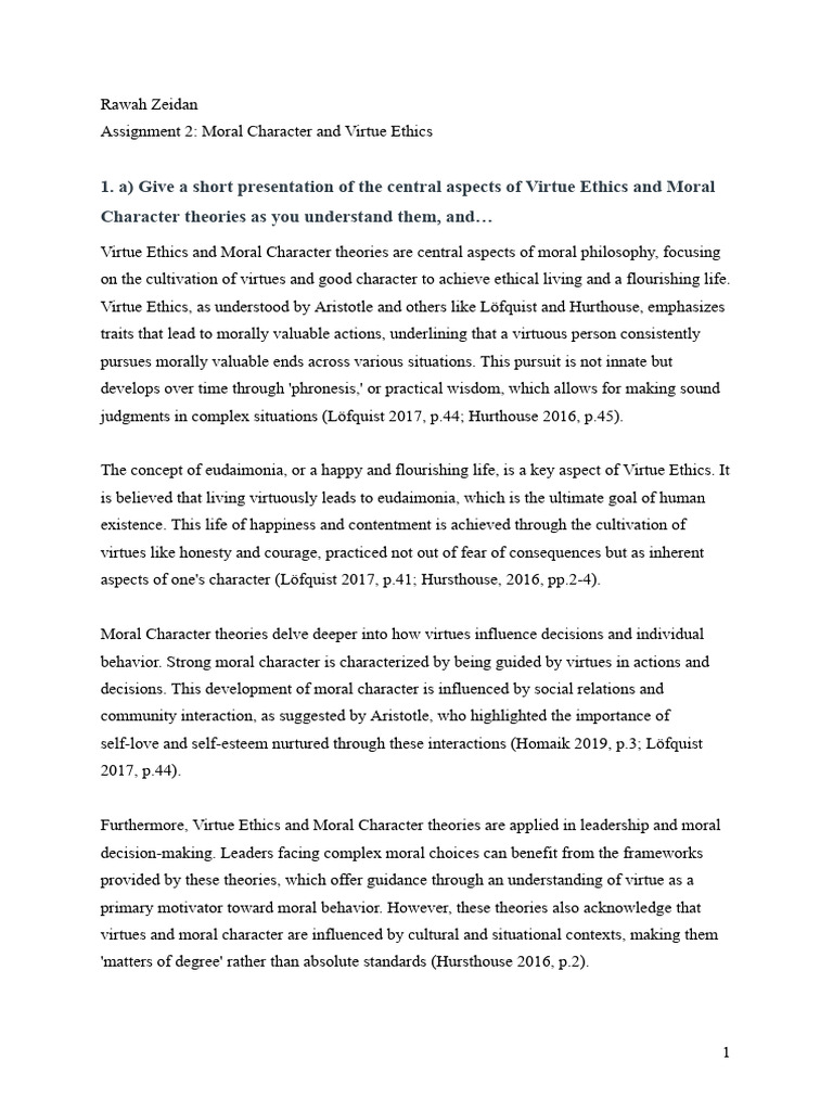 Virtue Ethics and Moral Character Explained | PDF | Virtue Ethics | Virtue