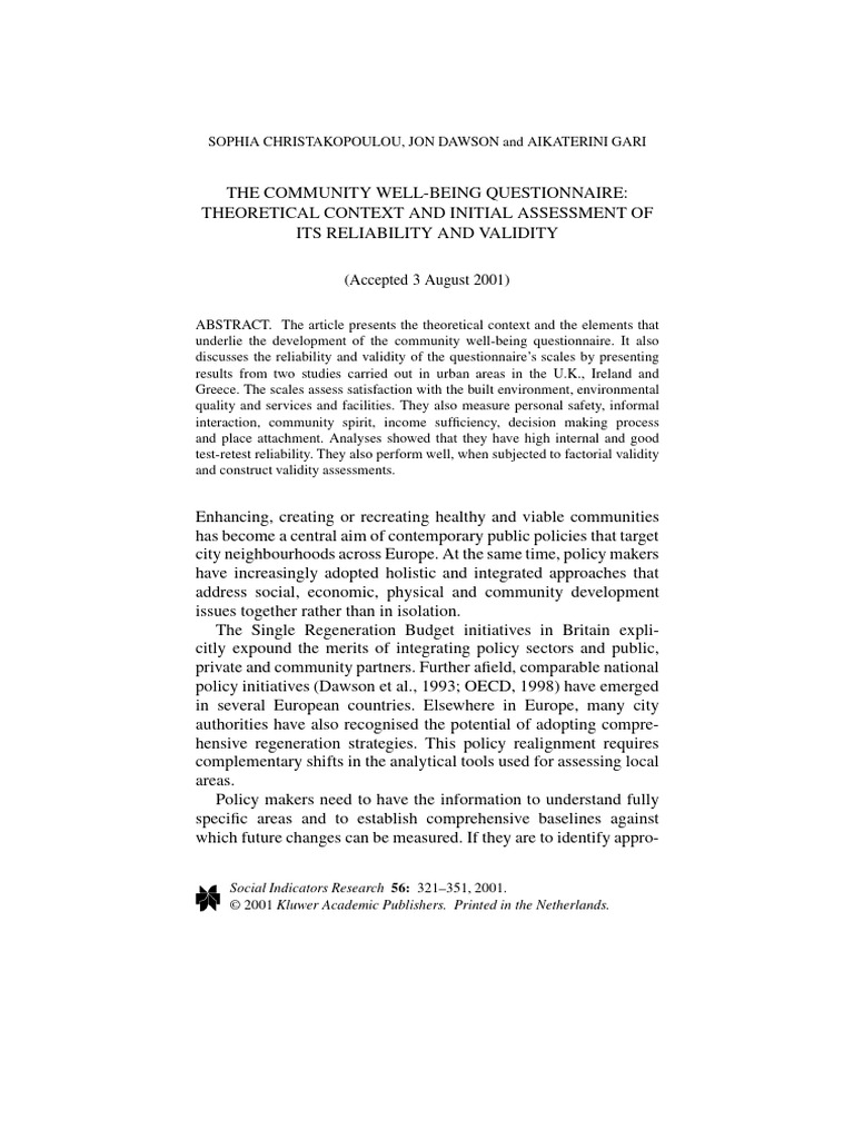 The Community Well Being Questionnaire T | PDF | Factor Analysis | Well ...