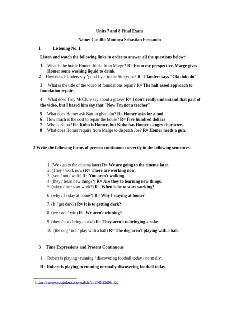 Units 7 and 8 Final Exam | PDF | The Simpsons Episodes | The Simpsons