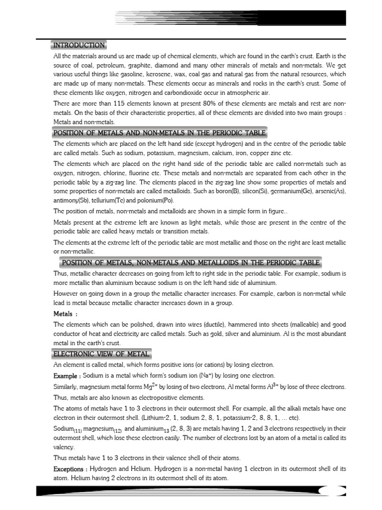 Metals and Non Metals - Foundation Notes | PDF | Metals | Hydroxide