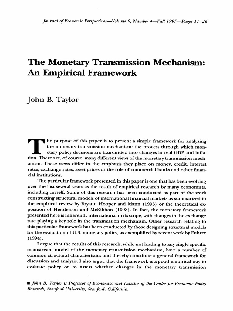 Taylor (1995) - The Monetary Transmission Mechanism | PDF
