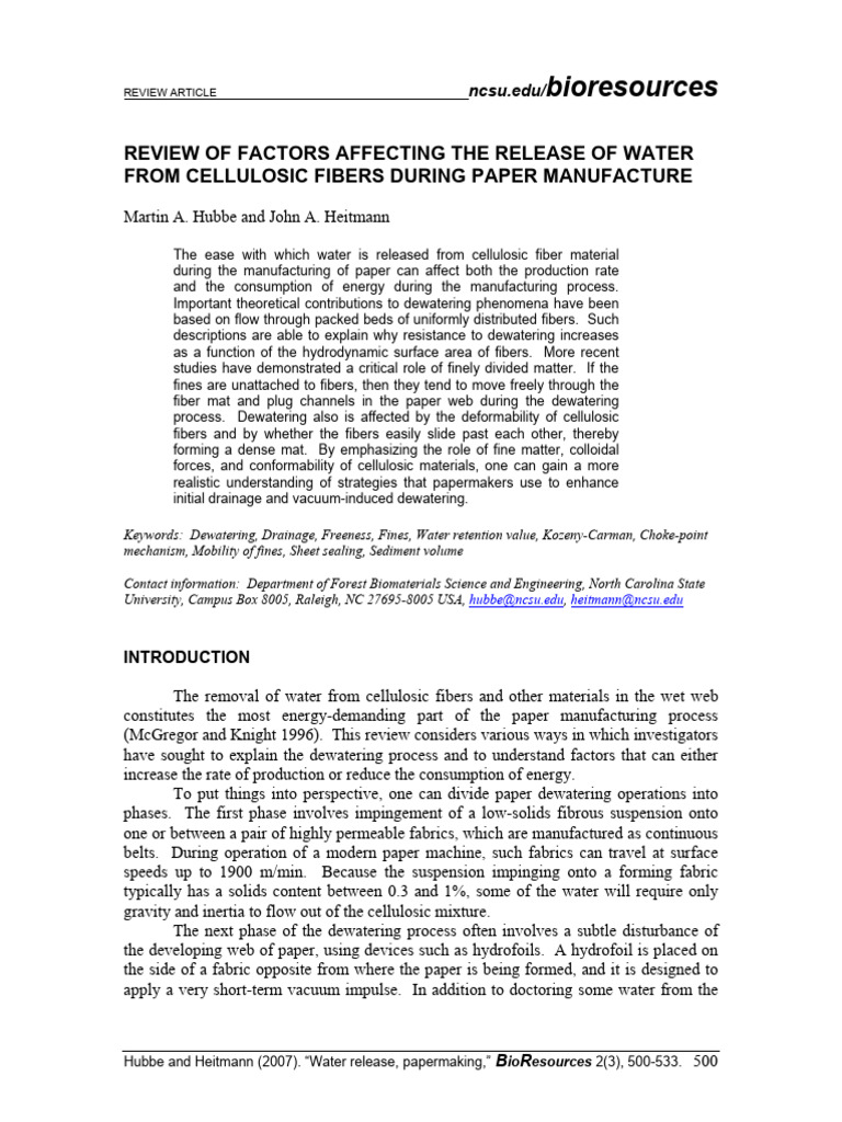 Visual Reference: Factors Influencing Water Release In Papermaking Pdf Paper