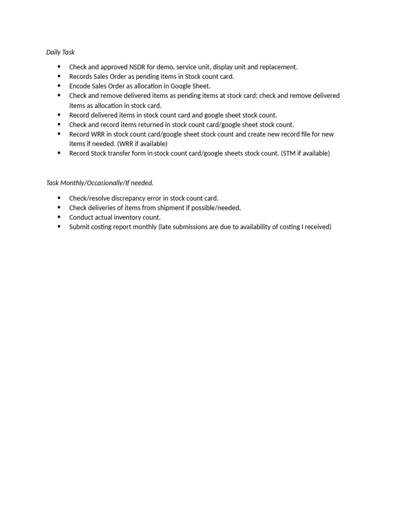 Daily Inventory Control Tasks | PDF