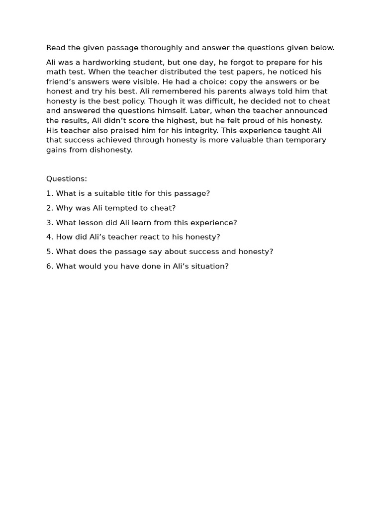 Ali's Lesson on Honesty | PDF