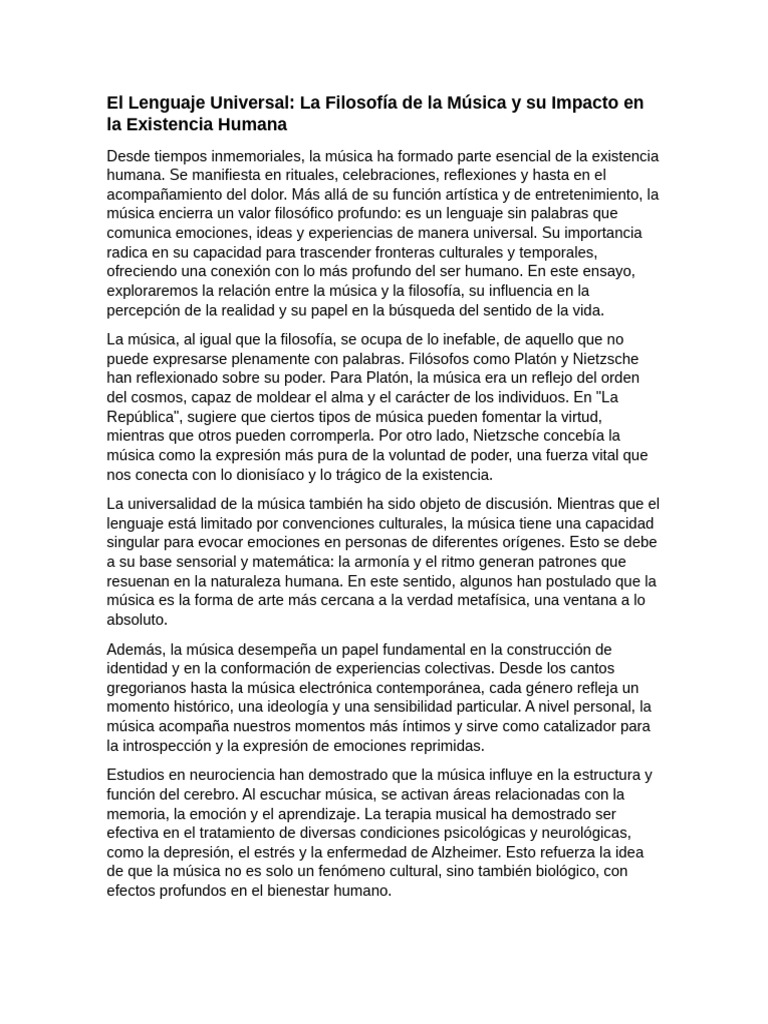 Filosofía y Poder Universal de la Música | PDF | Las emociones | Existencia