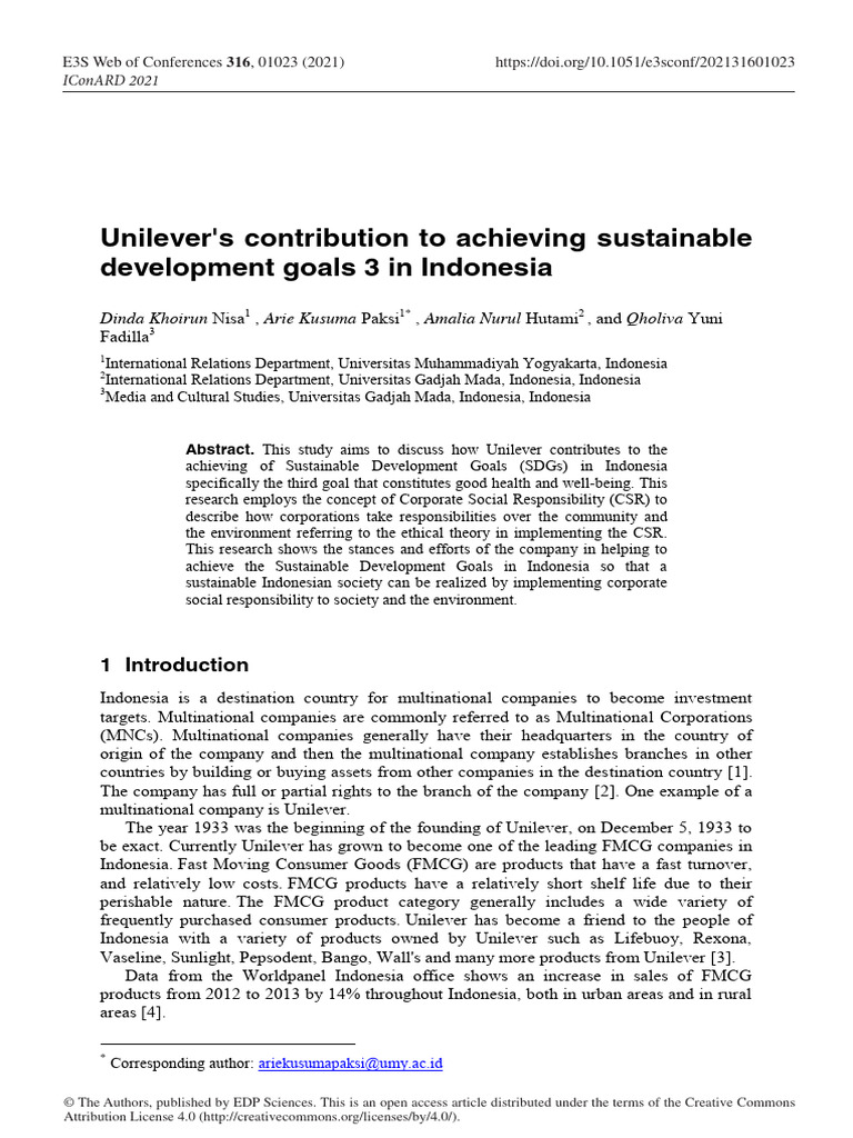 Unilever's CSR for Health in Indonesia | PDF | Corporate Social ...