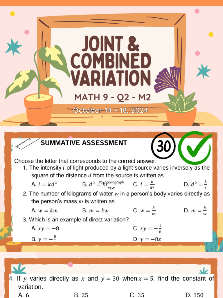Q2 - M2 NOTES - JOINT & COMBINED VARIATION - October 14-18 | PDF | Area ...