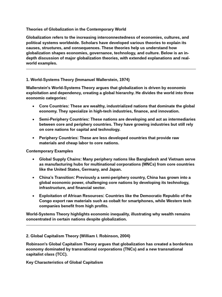 Theories of Globalization Explained | PDF | World Systems Theory ...