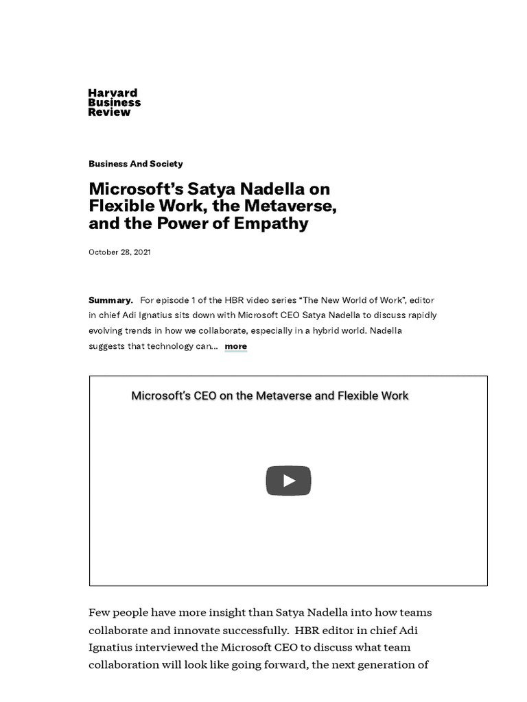 Satya Nadella on Hybrid Work Trends | PDF | Artificial Intelligence ...