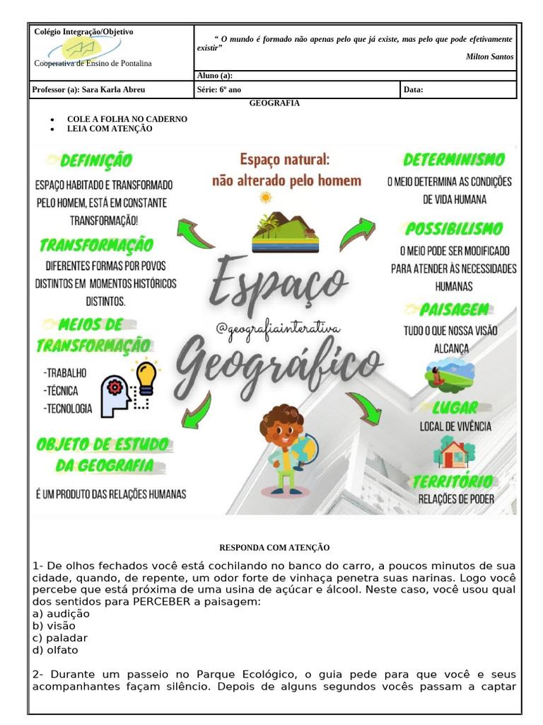 Atividades de Geografia 6º Ano: Paisagem e Lugar | PDF | Geografia ...