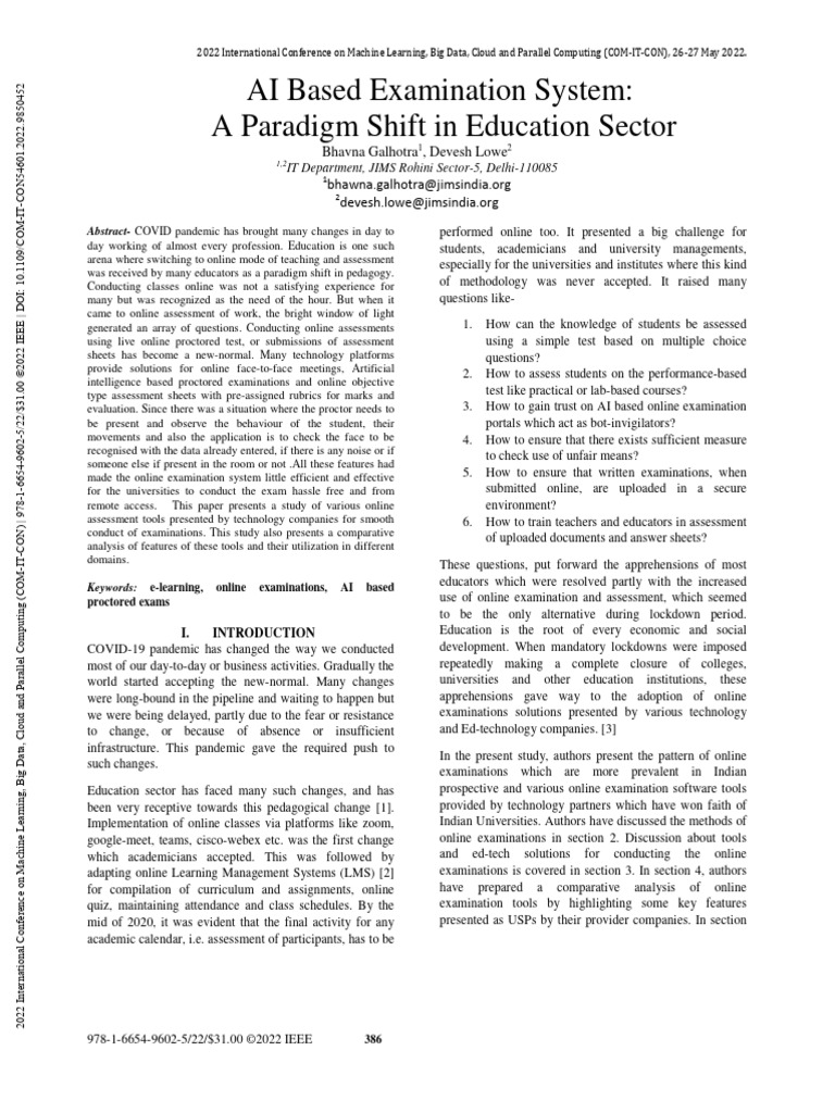 AI Based Examination System A Paradigm Shift in Education Sector | PDF ...