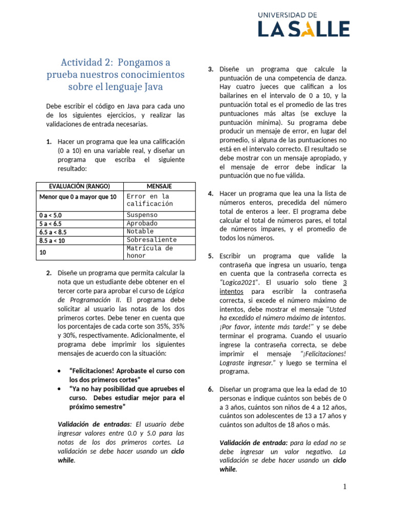 Ejercicios de Programación en Java | PDF | Programación de computadoras ...