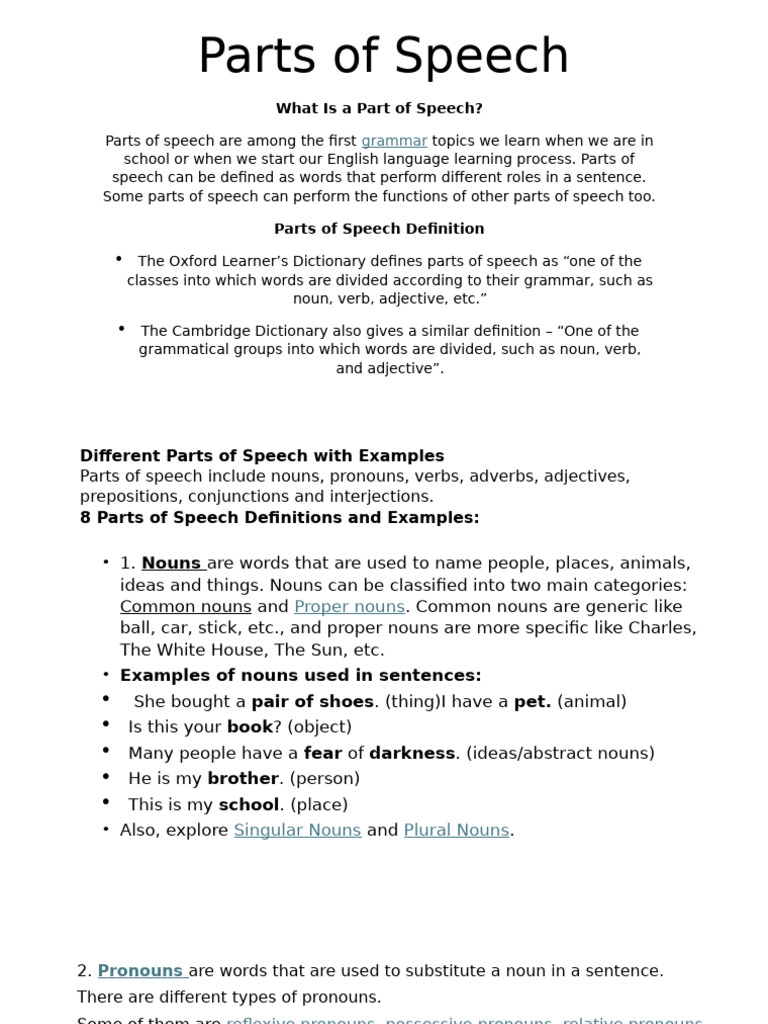 8 PARTS OF SPEECH WITH MEANING AND EXAMPLES WIKIPEDIA PDF FREE visual data 3