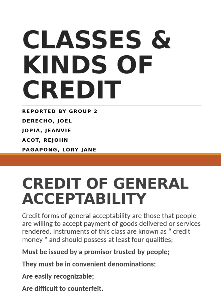 Types and Classes of Credit Explained | PDF | Credit Card | Finance ...