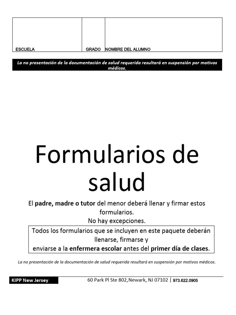 2015 health forms packet newark spanish pdf medicamentos con receta