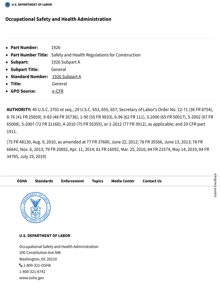 1926 Subpart A - General _ Occupational Safety and Health Administration | PDF