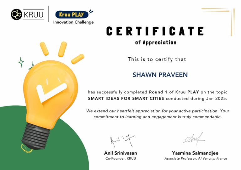 Kruu Play Round 1 Grade 11-Kruu-Certificate | PDF