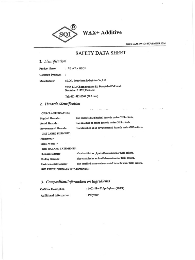 Pe H90F - MSDS | PDF