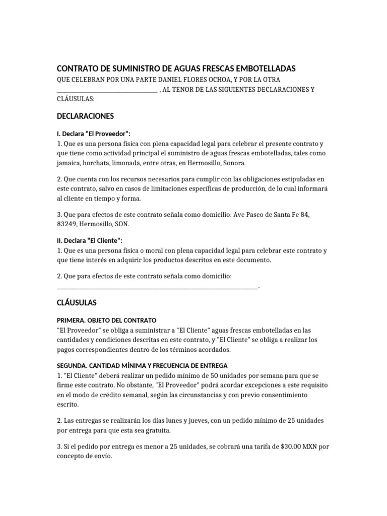 Contrato de Suministro de Aguas Embotelladas | PDF