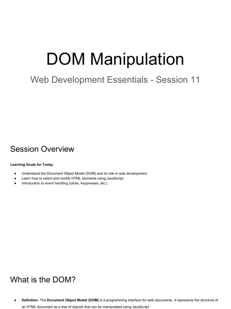 DOM Manipulation Basics in JavaScript | PDF | Document Object Model ...