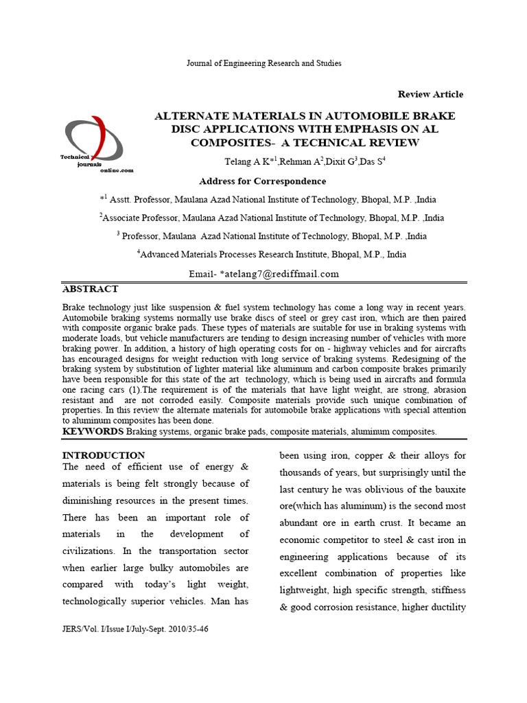 Aluminum Composites in Brake Discs | PDF | Composite Material | Wear