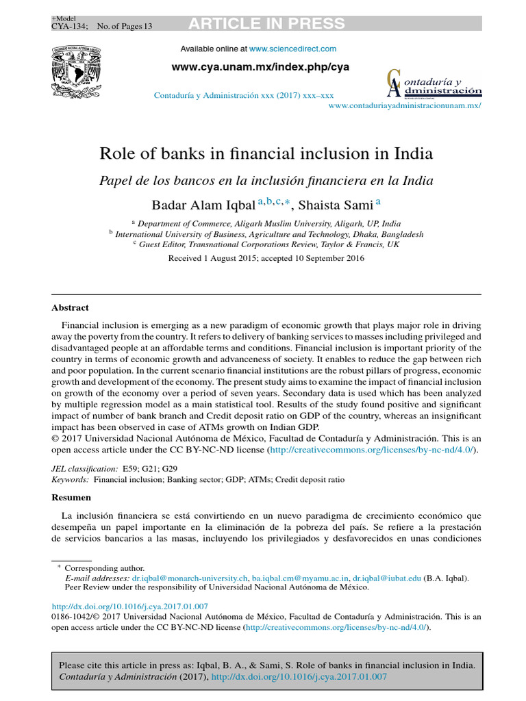 Role of Banks in Financial Inclusion in India | PDF | Financial ...