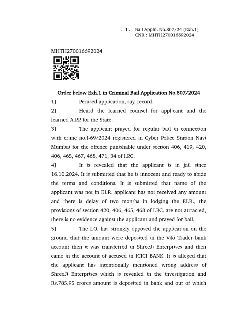 Bail Application Rejected in Fraud Case | PDF | Bail | Misconduct